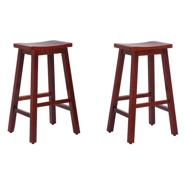 Arman 29" Solid Wood Saddle Seat Bar Stool (Set of 2) in Cherry