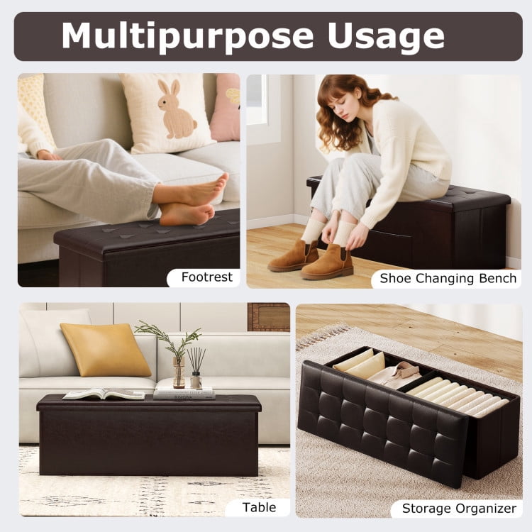 Kadyn Morden Bedroom Bench with Stroage, 43" Folding Storage Ottoman Bench, End of Bed Bench for Bedroom, Entryway, Brown