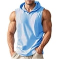 thumbnail image 2 of Men's Workout Hooded Tank Tops Gym Sleeveless Hoodies Quick Dry Bodybuilding Muscle Cut off T-Shirt Athletic Vest Light Blue, 2 of 6