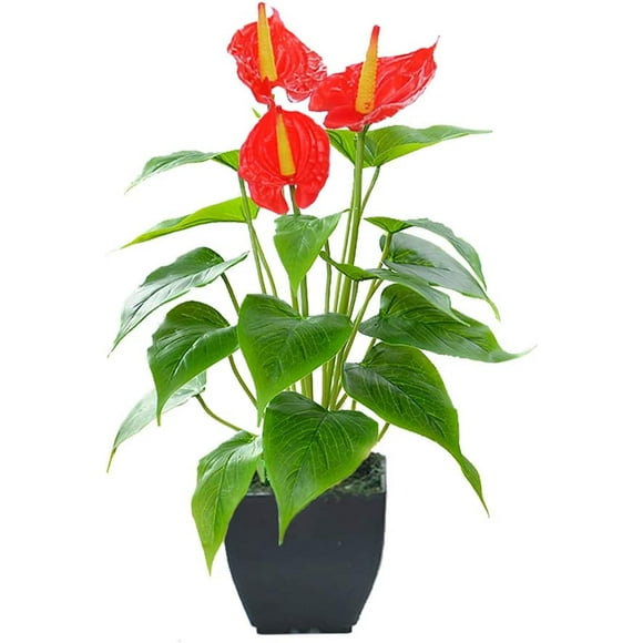 Red Artificial Flower Artificial Calla Lily Small Potted Plant with Black Potted Plant Fake Bonsai Flower Suitable for Home, Office, Indoor and Outdoor Occasion Decoration