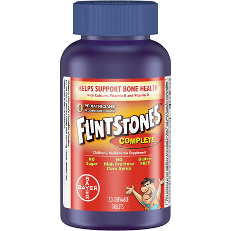 Flintstones Complete Chewables Childrenâs Multivitamins, Kids Vitamin Supplement with Vitamins C, D, E, B6, and B12, 150