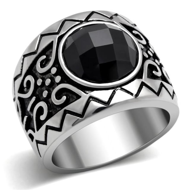 Bague en Acier Inoxydable Poli avec AAA Grade CZ en Jet - Taille 11
