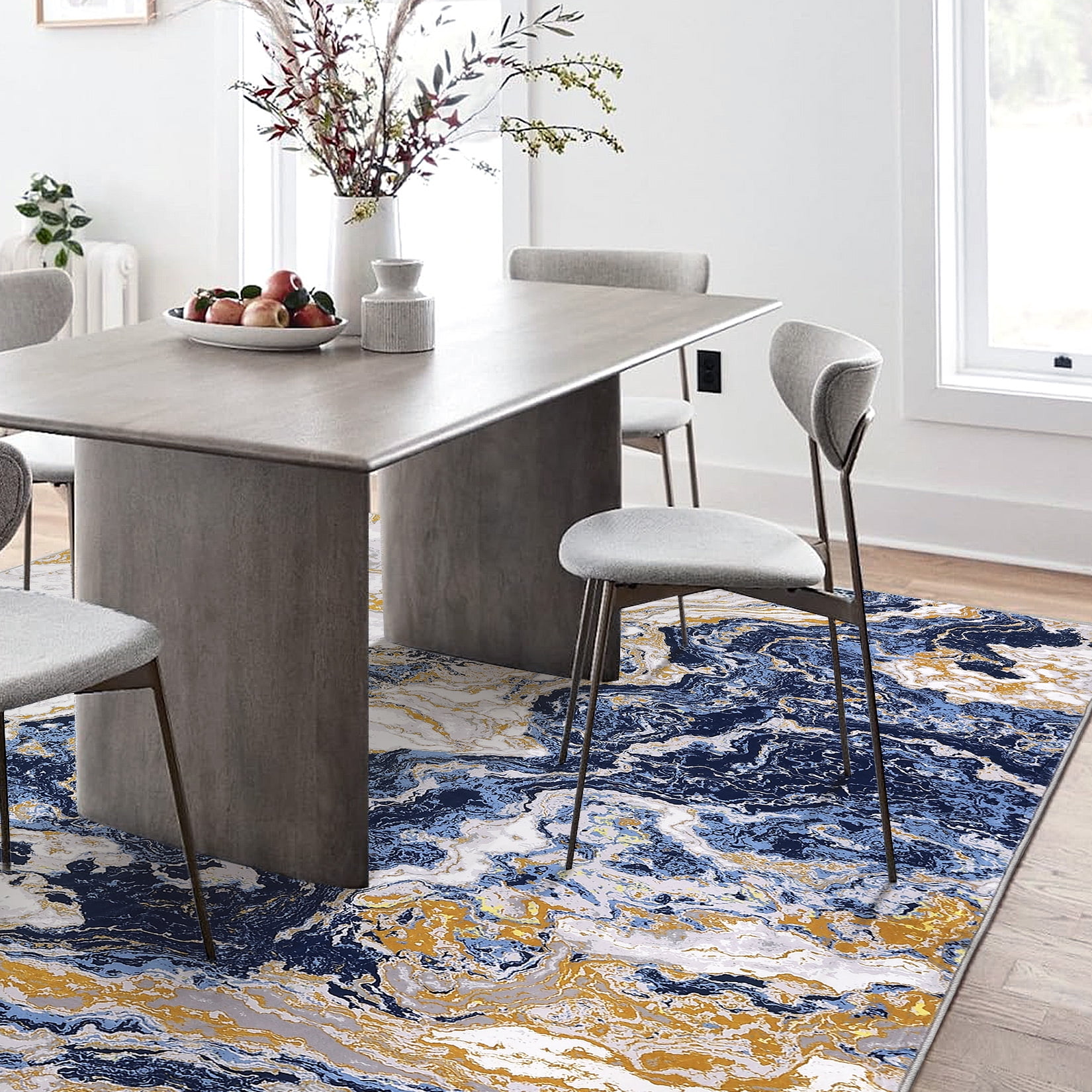 Yesfashion Carpets Area Rugs Washable Abstract Marble Rug,5'*7' Modern Boho Marble Pattern Area Rug,Rug Soft Lu*ury Rug Bedroom Kitchen Dining,Blue blue 5*7ft