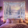 thumbnail image 2 of Snowy Pine Forest & Mountain View Through Open Window, Serene Watercolor for Nature Lovers, Scenic Wall Art Decor, Christmas Gift, Tapestry Wall Hanging for Bedroom and Living Room, 2 of 7