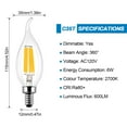 thumbnail image 4 of BRIMAX C35T Dimmable E12 Candelabra Flame Tip Style LED Edison Bulbs, 6W Equivalent 60W 2700K Soft White Light, LED Candle Light Bulbs for Indoor Outdoor, 6Pack, 4 of 7