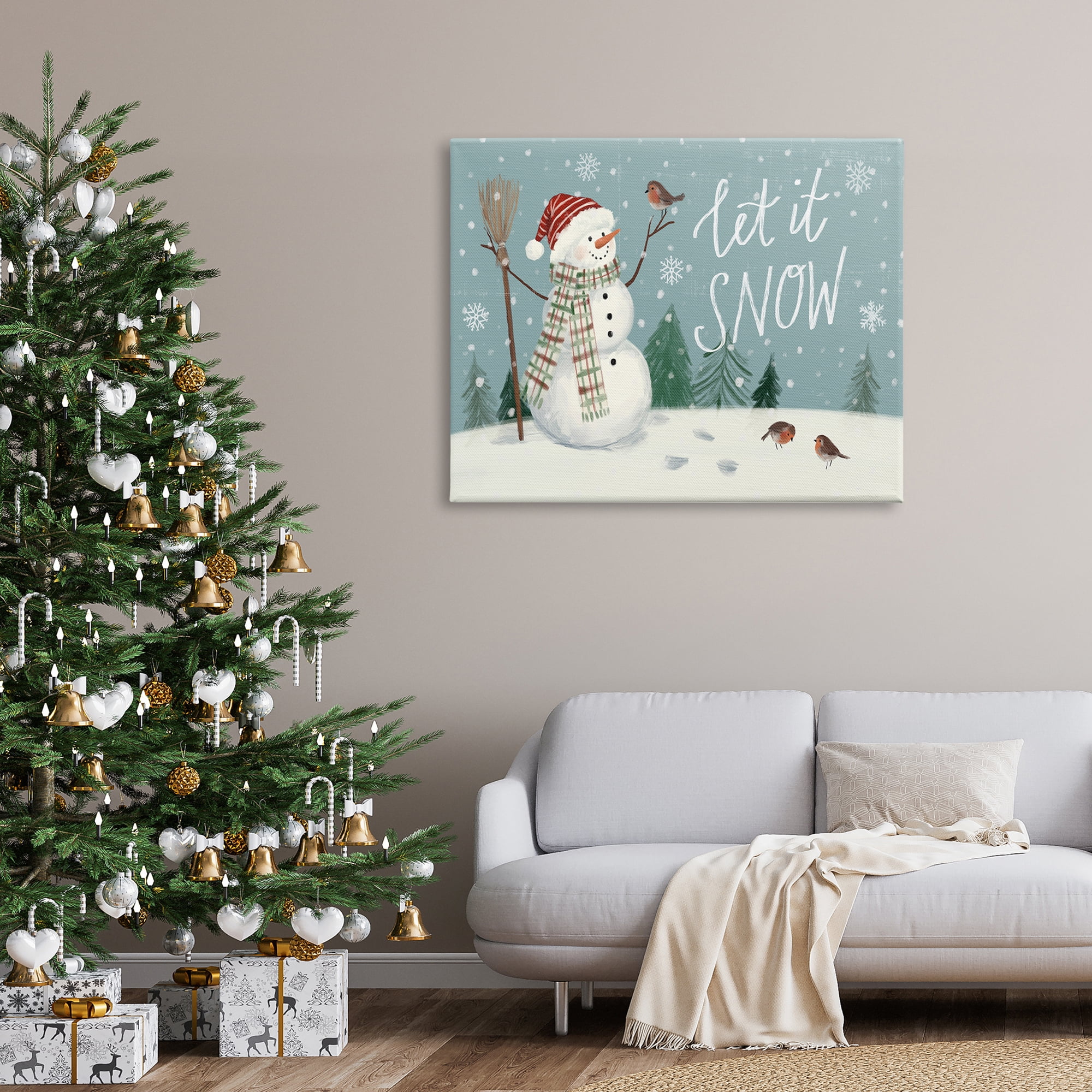 Let It Snow Magical Snowman in Scenic Snowfield Landscape Painting Gallery-Wrapped Canvas Print Wall Art