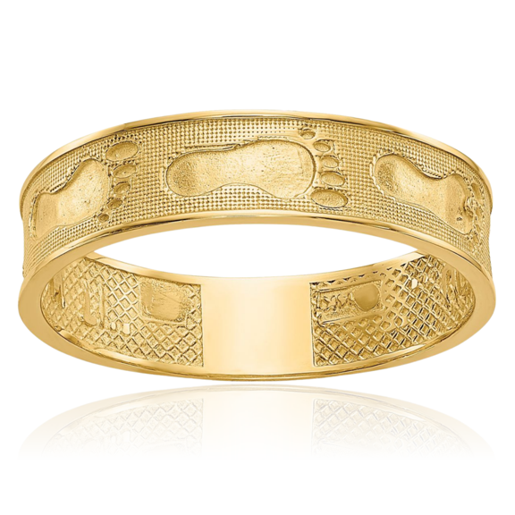 14K Solid Yellow Gold Footprints Sand Ring