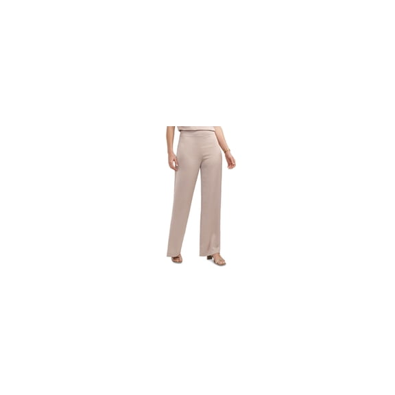 Anne Klein Women's Wide Leg Pull On Satin Pants Brown Size 12 Petite