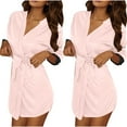 thumbnail image 3 of YOTAMI 2-Pack Ice Silk Sleep Robe for Women Long Sleeve Mini Bathrobe with Belt Nightwear Sleepwear for Gift, Beige, One Size, 3 of 5