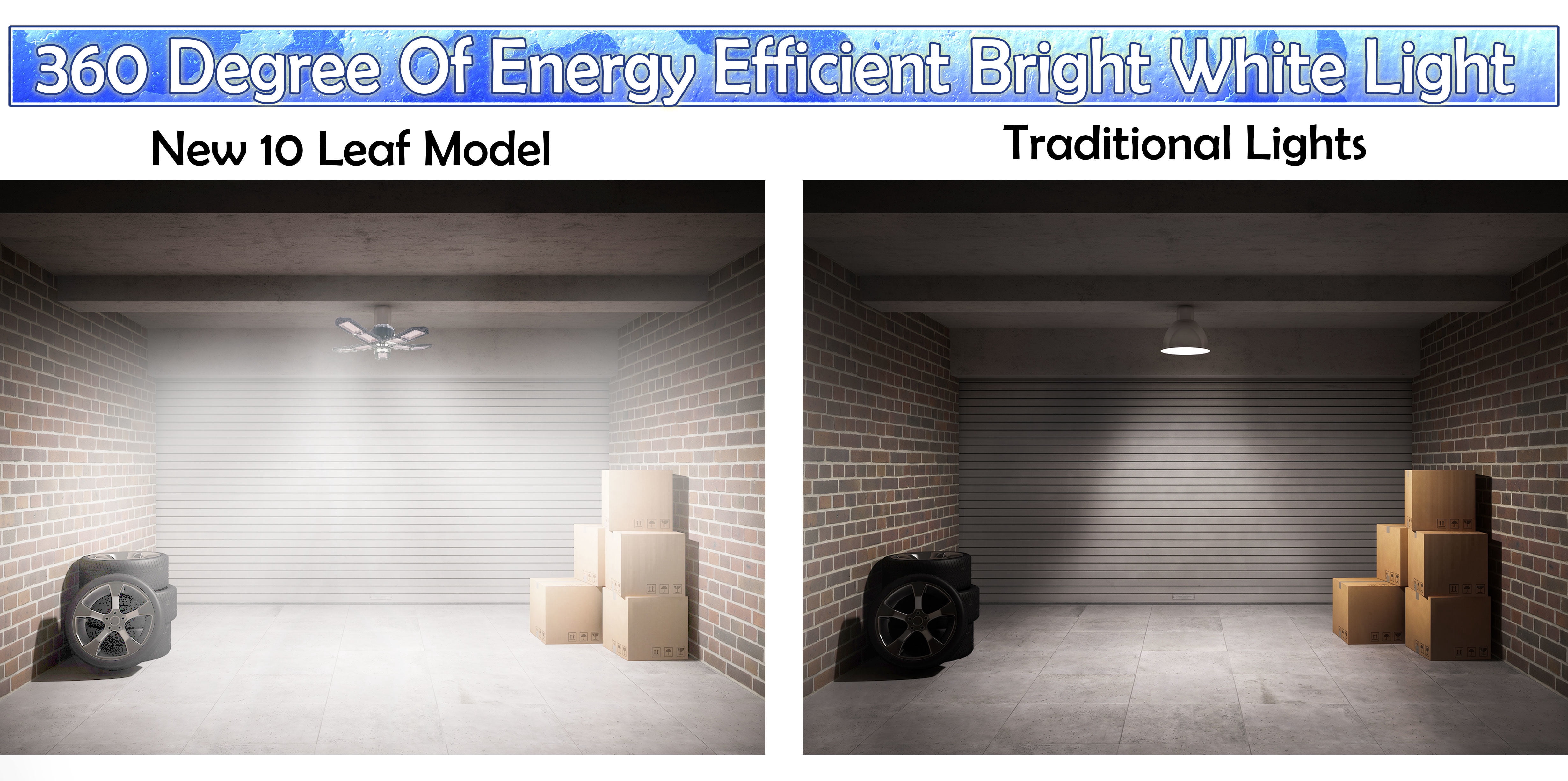 10 Leaf Garage Led Light Bulb 60W LED w/ Adjustable Aluminum Panels, 256 LEDs, E26/E27 6000K - 7200LM Ceiling Fixture for Basement Warehouse Workshop Home