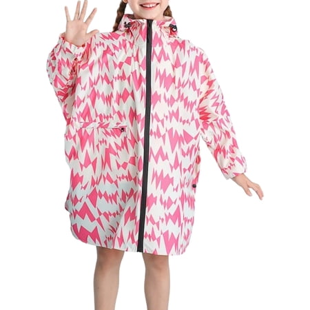 LIIPEE Girls Rainwear Casual Graphic Printed Long Sleeve Hooded Pockets Raincoat Kids Lightweight Daily School Ponchos Outdoor Waterproof Comfortable Breathable Soft Cute Rainwear Yellow 3-6 Years
