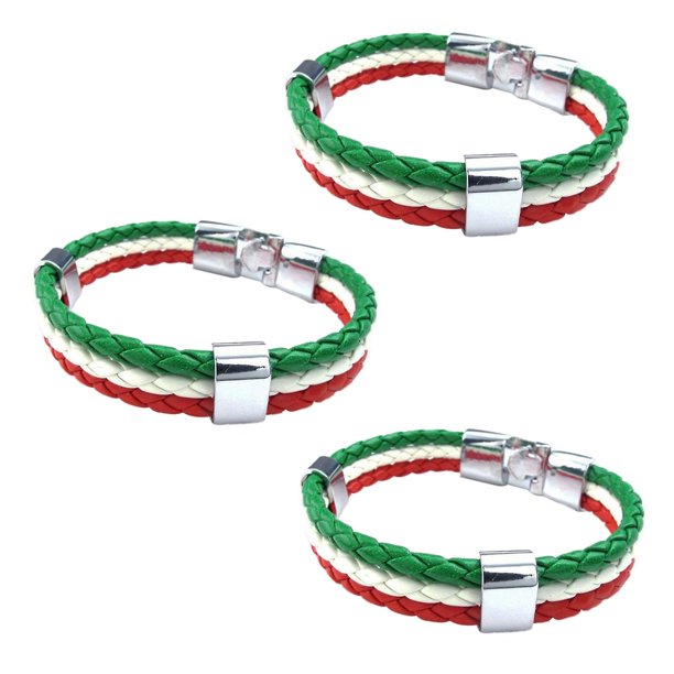 3 pulseras de joyería, brazalete con bandera italiana, aleación de cuero, para hombre y mujer, verde, blanco y rojo (ancho 14