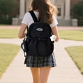 thumbnail image 2 of FUZHIQ Bow Drawstring School Backpack with Cloud Plush Pendant for Ages 3rd 4th 5th 6th Grade Simple Solid Color Side Pouch Bookbag, Black, 2 of 5