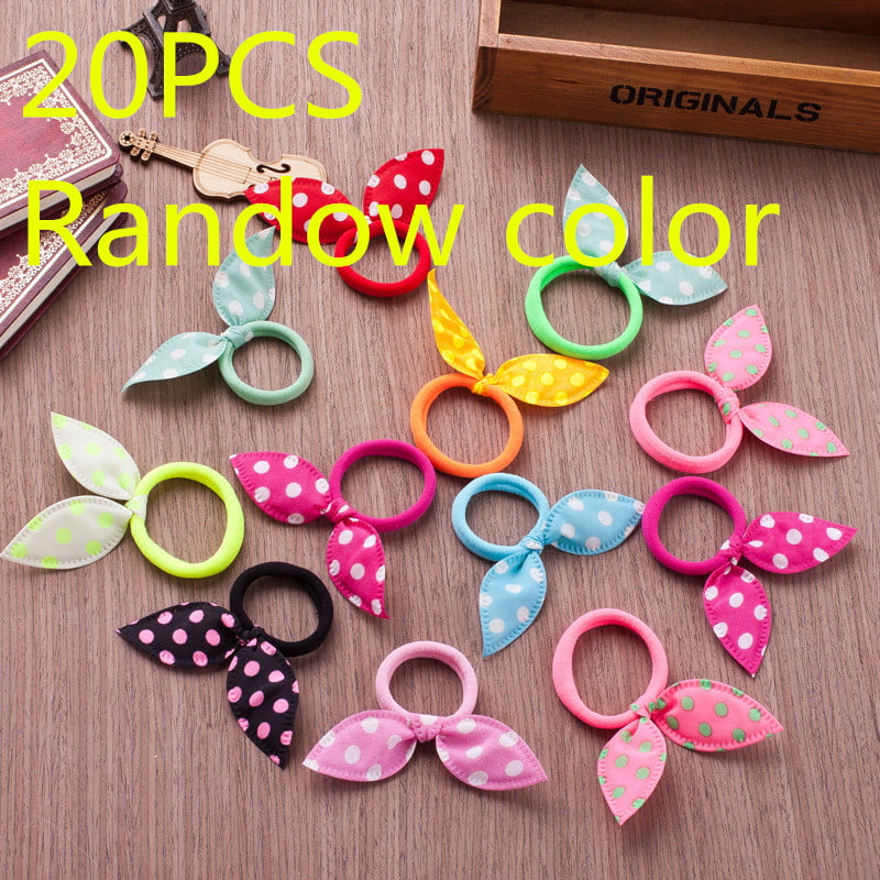 3 PCs Cute Rabbit Ear Colorful Hair Tie Bands Ponytail Holder for Kids Ladies 
