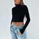 thumbnail image 1 of Haut Moulant Señoras Bodycon Top Sexy Crop Top Slim Fit Cuello alto Ombligo expuesto Traje diario Kuymtek Negro L para Mujer, 1 of 6
