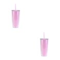 thumbnail image 1 of Toystoory Taza de café de doble pared con tapas, vaso de paja para beber, vaso aislado de plástico al vacío, regalo nupcial para el hogar de Rosa claro 750ml 2piezas, 1 of 6