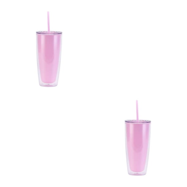 Naiovety Taza de café de doble pared, taza de paja, vaso para beber, vaso de viaje aislado al vacío, reutilizable, 750ml, fiesta nupcial, Rosa claro 750ml 2piezas
