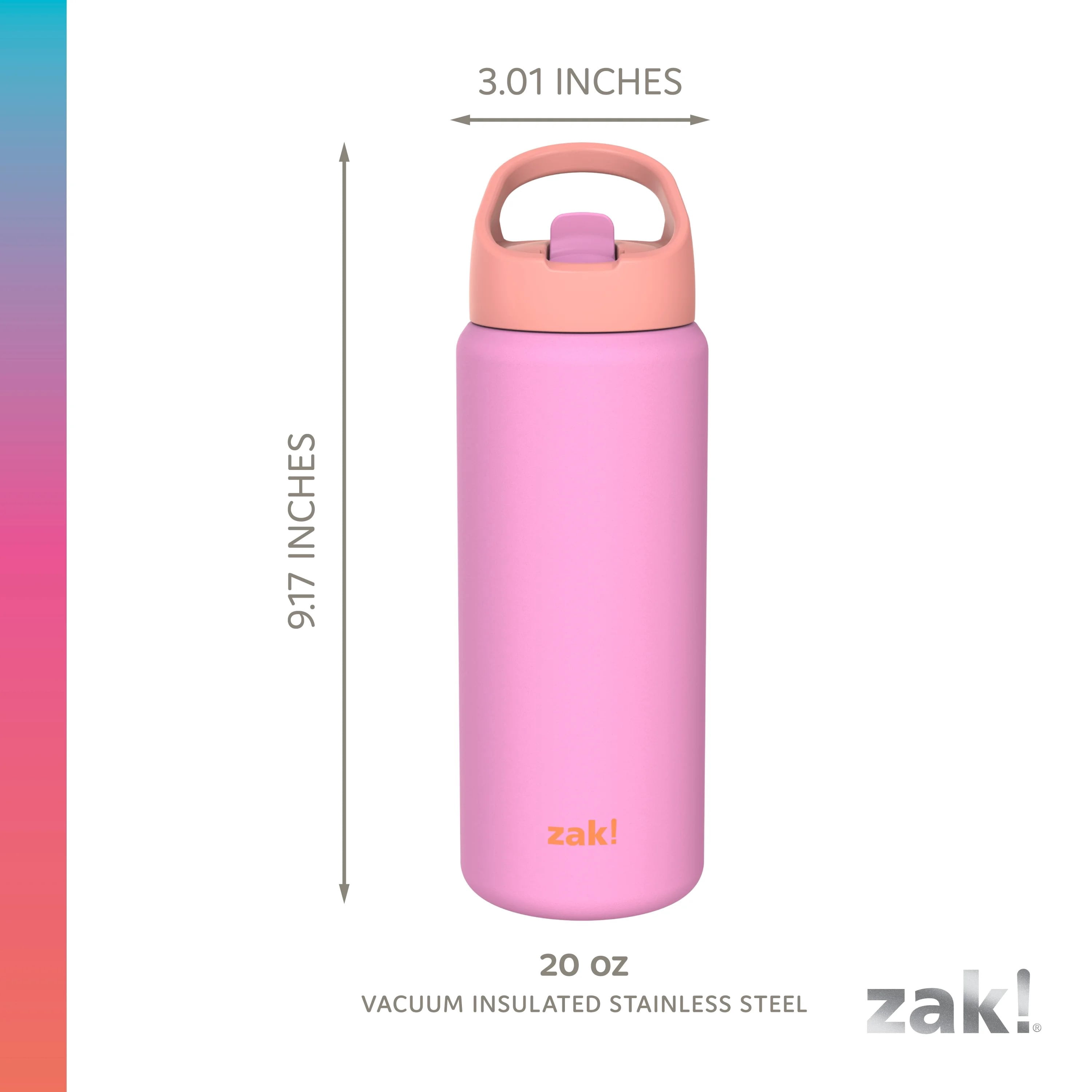 Zak Designs 20oz Lolipop Pink Siply Stainless Steel Clutch