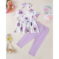thumbnail image 3 of Yuremba Girl Clothes Summer Girl Outfits Floral Short Sleeve Tops Lilac Pants Sets Toddler Clothes for Girls 2T-3T, 3 of 5