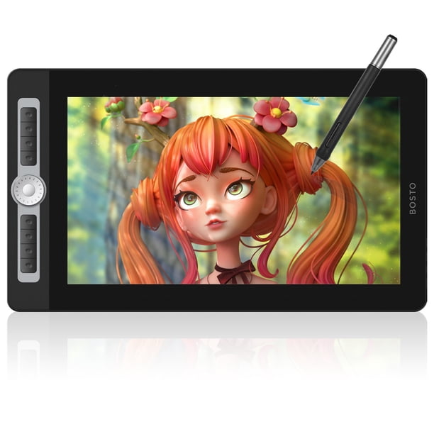 Tabla Digital BOSTO 16HD Pro - Pantalla IPS 15.6" Full HD, 8192 Niveles de Presión, Compatible con Windows/Mac/Tablet - Incluye Base Ajustable, Lápiz Sin Batería, 20 Puntas y Accesorios para Diseño