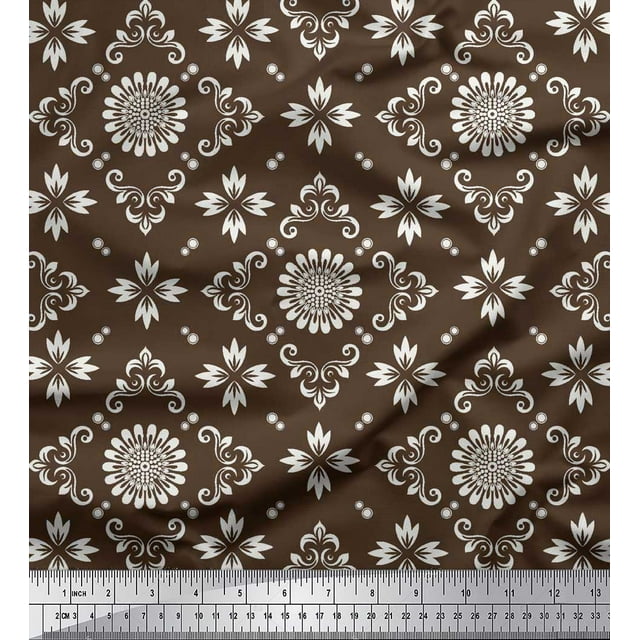 Soimoi Poly Georgette Fabric Dot & Floral Artistic Fabric Prints by Yard 52 Inch Wide