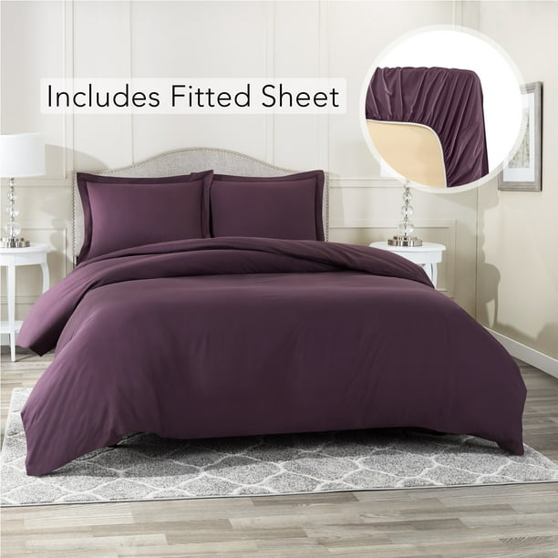 Full Size Duvet Cover with 1 Fitted Sheet and 2 Pillow shams, Button