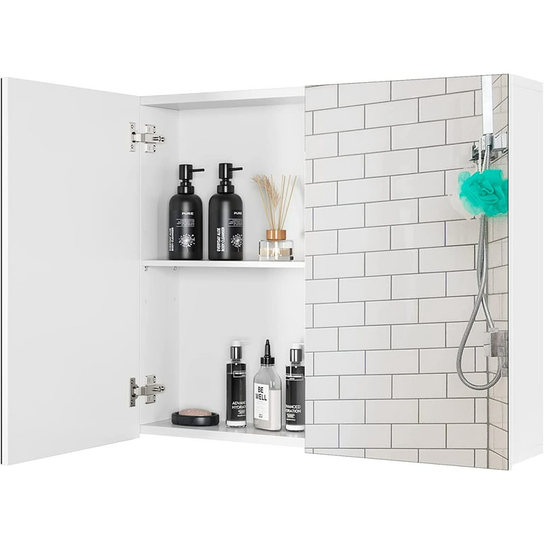 Homfa Medicine Cabinet, Wall Mount Mirror Cabinet with Door & Shelves for  Bathroom, White 