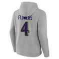 thumbnail image 3 of Men's Zay Flowers Gray Baltimore Ravens Icon Player Name & Number Pullover Hoodie, 3 of 3