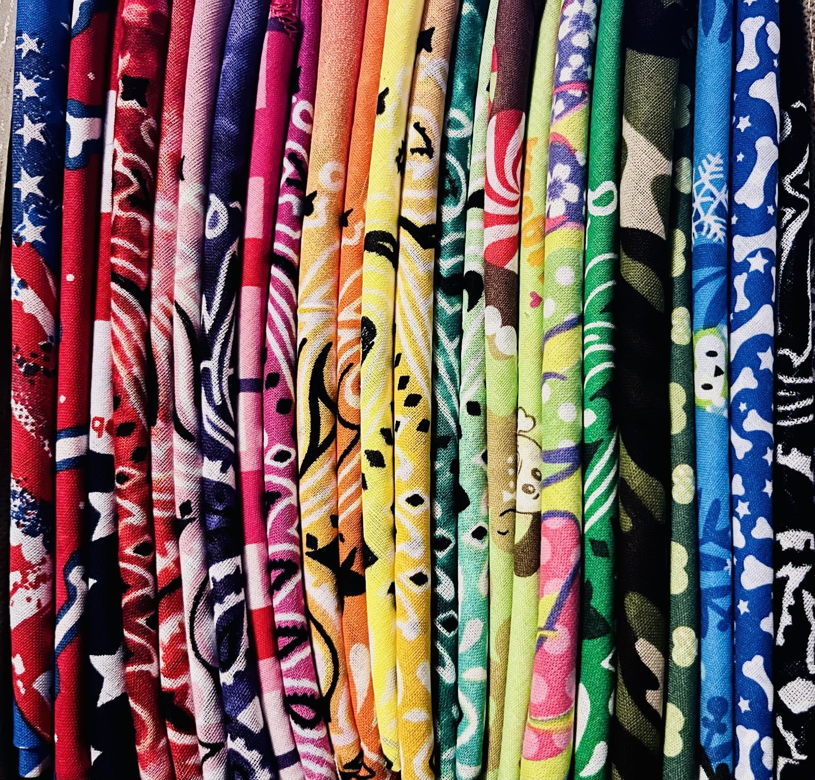 Assorted Random Bulk Pack Stylish Bandanas for Dogs and Humans Square Cotton (50 Pack)