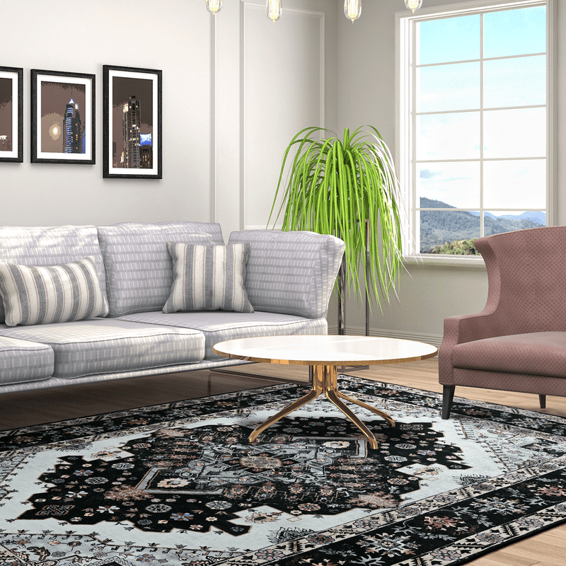TWINNIS Area Rug for Living Room Persian Rug Vintage Boho Carpet for Bedroom,Black,5'x7'