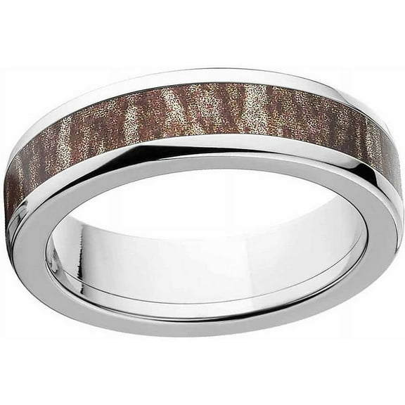 Bottomland Men's Camo Stainless Steel Ring with Polished Edges and Deluxe Comfort Fit