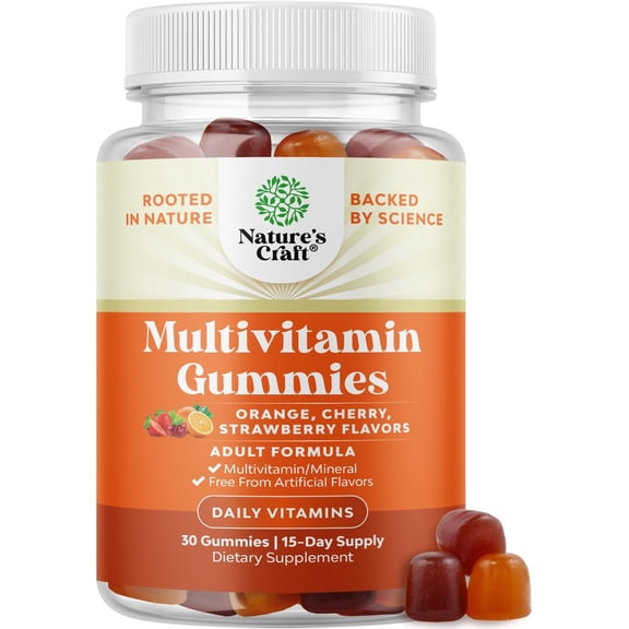 Natures Craft Adult Multivitamin Gummies for Energy & Immunity w/ Vitamins A,B,C,D,E & ZInc, 30 Ct