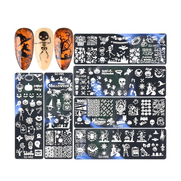 Juego De Placas De Sello De Uñas De Halloween Telarañas De Acero Inoxidable Calabazas Murciélagos Cabeza Hueso Plantillas De Sellos De Imagen Impresión Diy Decoración De Uñas De Halloween 6 Unids Speravity CE007862-01