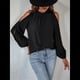 thumbnail image 4 of Blusas Elegantes e Informales para Mujer, con Hombros Descubiertos, Cuello con Volantes, Camisas de Moda de Otoño para el Trabajo Negro M, 4 of 10