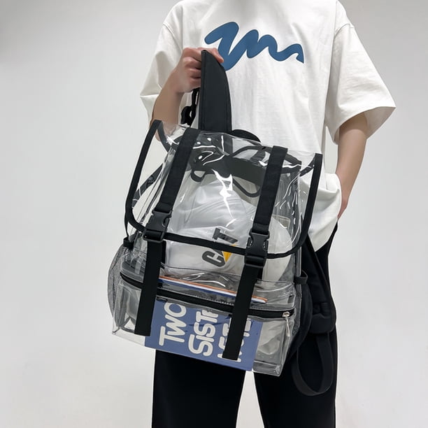 Mochila de estudiante de PVC transparente Mochila deportiva de gran capacidad para el trabajo (negro) Likrtyny Para Estrenar