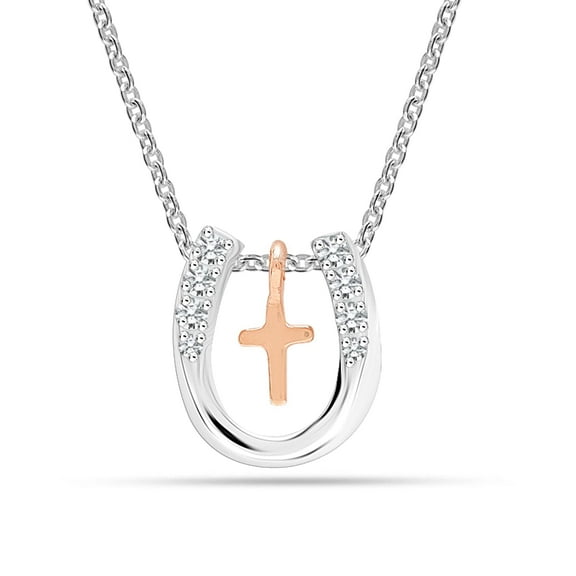 LeCalla 925 Sterling Silver Hypoallergenic Horseshoe CZ Pendant Necklace, 16 2 in (Women's, Teen)