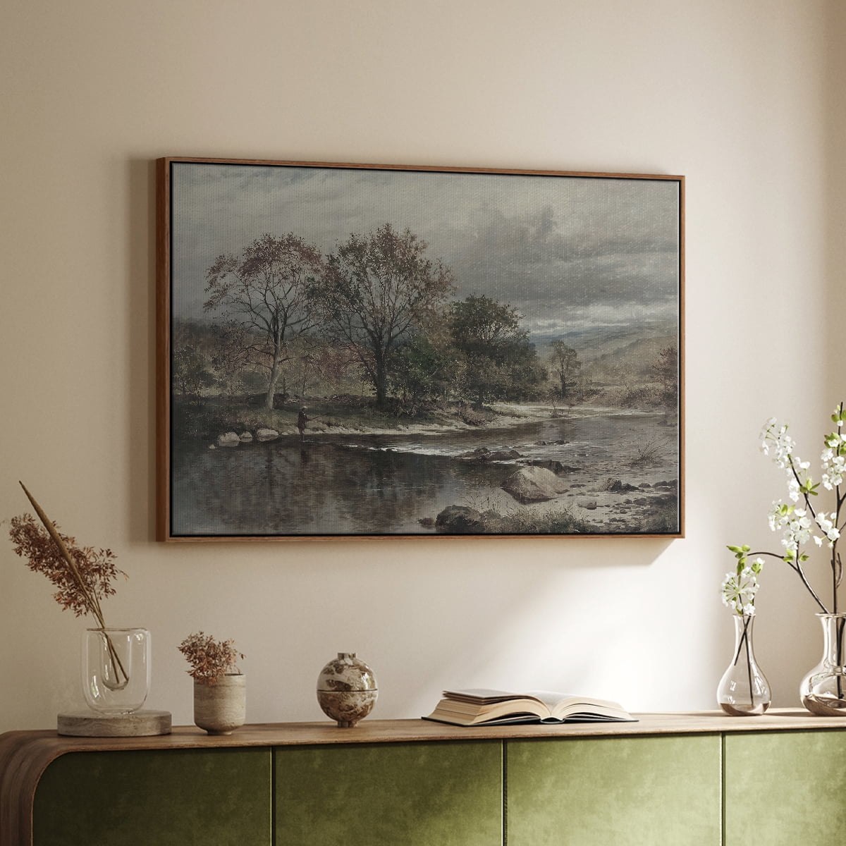 Vintage Landscape-XXV By Wexford Home Framed in Walnut Wood Gallery Wrapped Canvas 27 in. x 41 in.