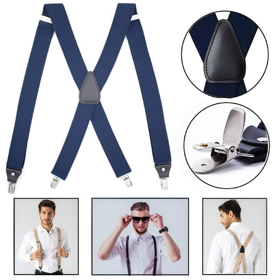 TELOLY Heavy Duty Clip Suspenders for Men, Adjustable X Back Suspenders with Clips for Work, Wedding, Party