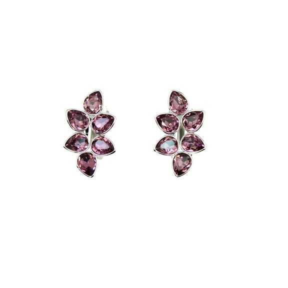 Faship Gorgeous Purple Rhinestone Crystal Floral Clip On Style Earrings