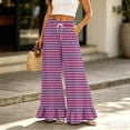 thumbnail image 2 of Striped & Plaid Ruffle Hem Wide Leg Pants - High Waisted Palazzo Trousers with Pockets, Flowy Drawstring Casual Lounge Pants Purple M, 2 of 7