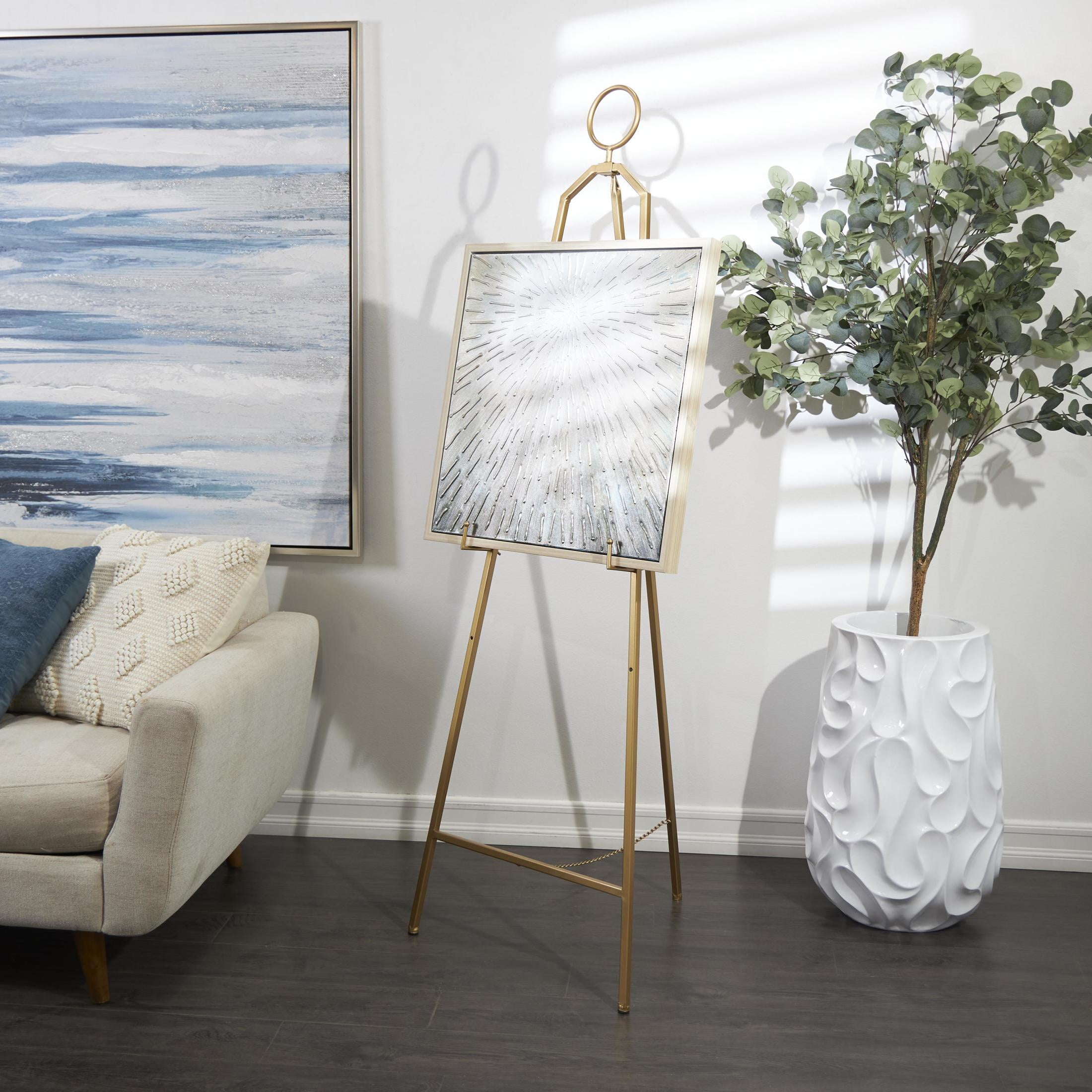 DecMode 22" x 66" Gold Metal Tall Adjustable Floor 3 Tier Easel with Circular Ring Top, 1-Piece