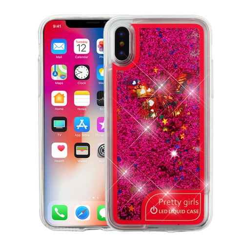 Apple Iphone Xs Iphone X 5 8 Phone Case Bling Hybrid Liquid Glitter Quicksand Rubber Silicone Gel Tpu Protector Led Light Hard Cover Hot Pink Butterfly Phone Case For Apple Iphone Xs