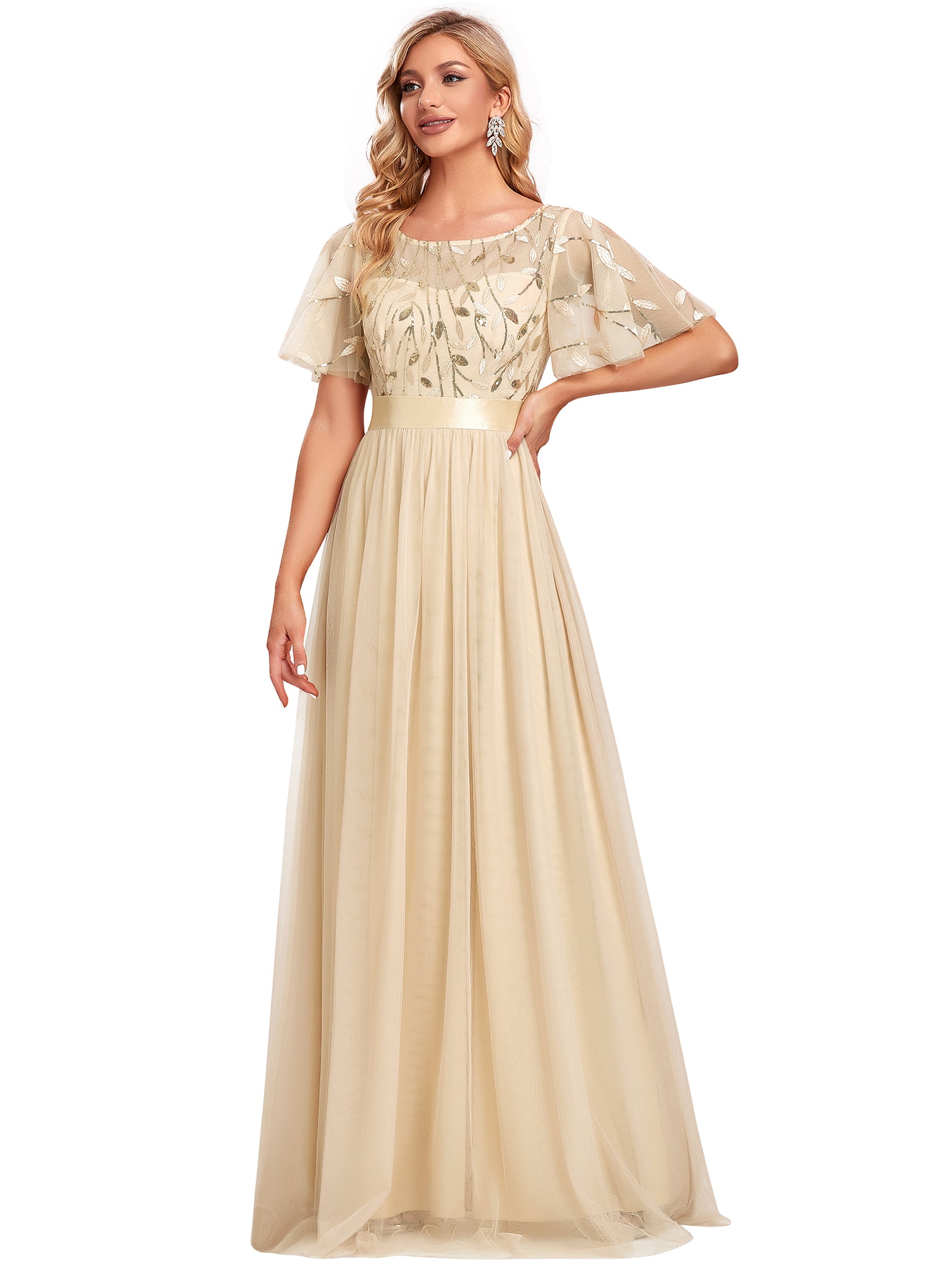 Ever-Pretty Women's Plus Size Elegant Half Lace Sleeves Empire Waist A Line Chiffon Bridesmaid Dresses 7624PL