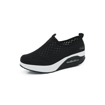 

Fangasis Women s Sneakers Air Cushion Walking Shoes Slip On Athletic Shoe Ladies Trainers Workout Breathable Platform Sport Sneaker Black 6.5