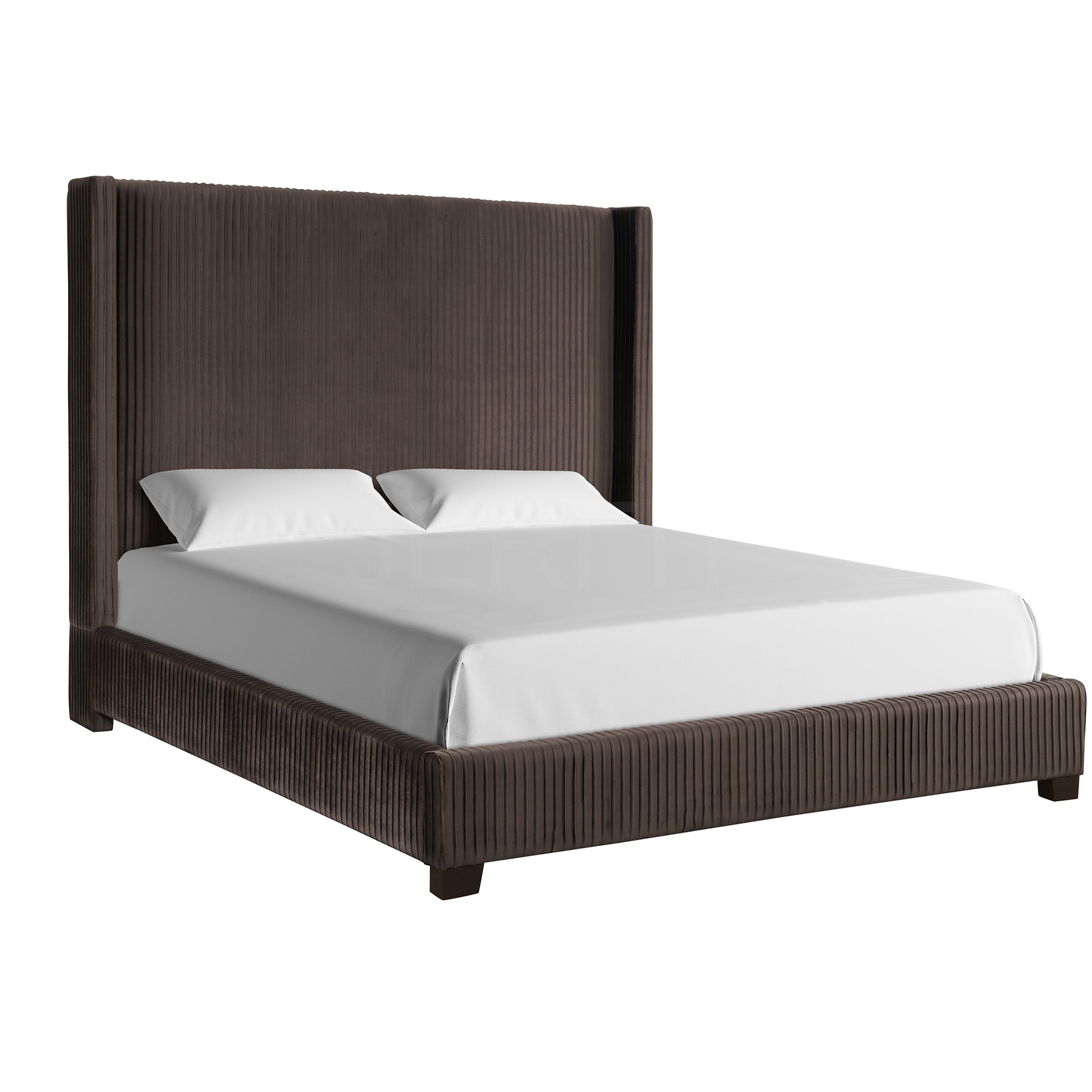 JERFIT Queen Upholstered Bed Frame with Headboard, Dark Brown Fabric Platform Bed, No Box Spring Needed