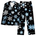 thumbnail image 6 of Mifsaly Christmas Pajama Sets for Women Xmas Trees Print Loose 2 Piece Pjs Long Sleeve V-Neck Sleepwear Lapel Button Down Nightwear High Waist Wide Leg Pants with Pockets 2025 Holiday Homewear, 6 of 7