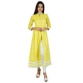 thumbnail image 4 of Bimba Women Long A-Line Kurti Indian Ethnic 3/4 Sleeve Blouse-Yellow, 4 of 8