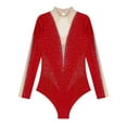 thumbnail image 6 of Zaldita Womens Glittery Gymnastics Latin Dance Leotard Sheer Mesh Keyhole Ballet Bodysuits Top Red M, 6 of 6