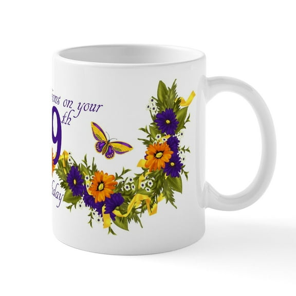 CafePress - 99Th Birthday Mug With Butterflies And Mugs - 11 oz Ceramic Mug - Novelty Coffee Tea Cup