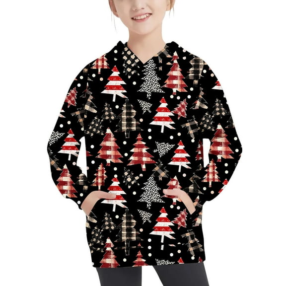 Odeerbi Kids Boys Christmas Hoodies Fall Winter Pullover Hooded Sweatshirts 4-14 Years Children's Christmas Printed Hoodie Long Sleeve Top Sweatshirt Kids Clothes Black